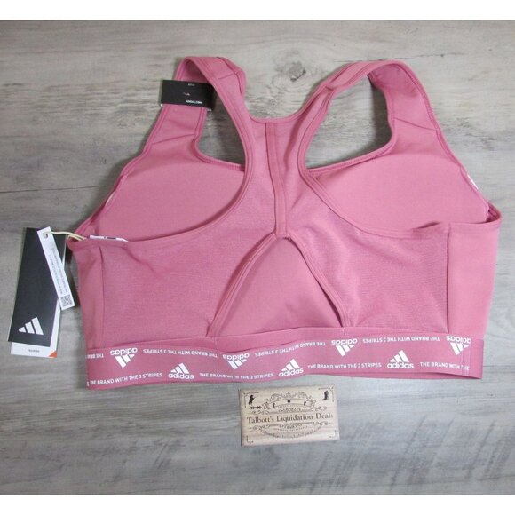 Adidas Women's Plus size Powerreact Training Medium Support Sports Bra Dark Pink - Picture 2 of 2
